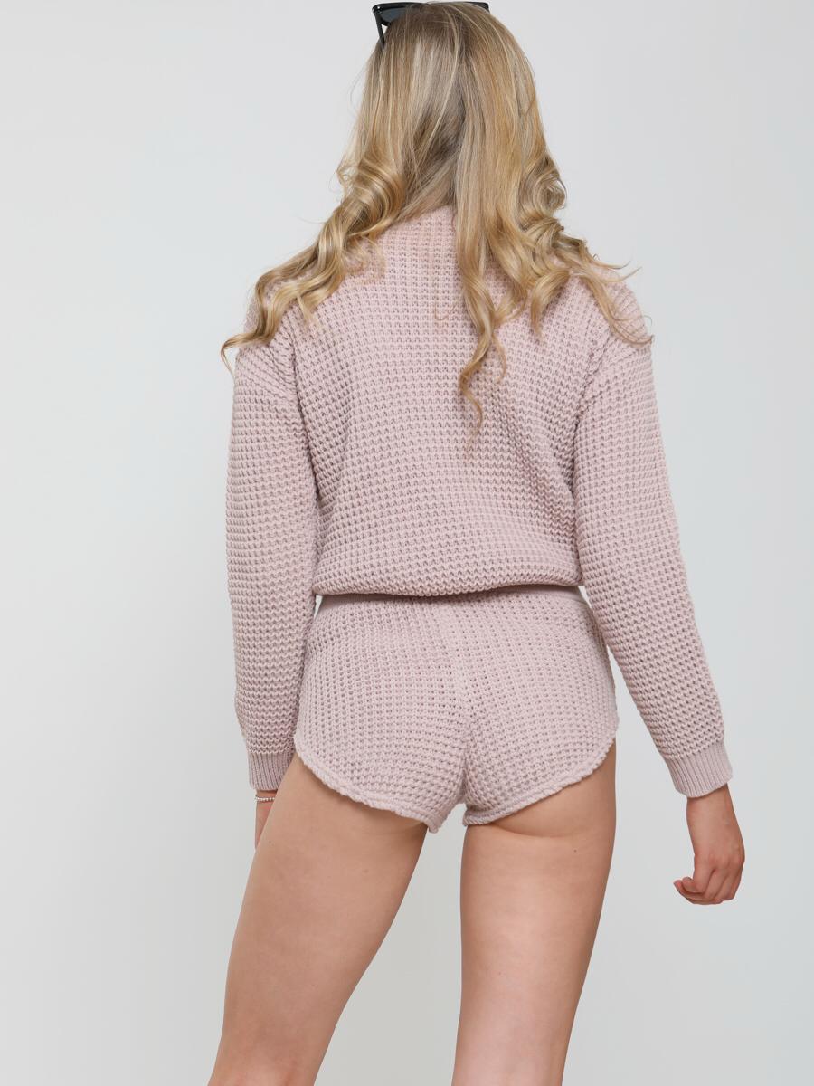 ladies 2 piece knitted long sleeve crop top