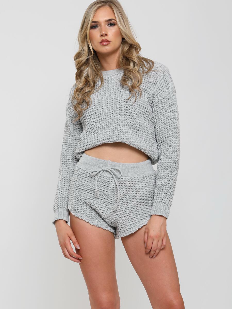 ladies 2 piece knitted long sleeve crop top