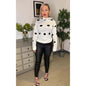 Women Ladies Polka Dot Knitted Hooded Jumper Sweatshirt Hoodie Top