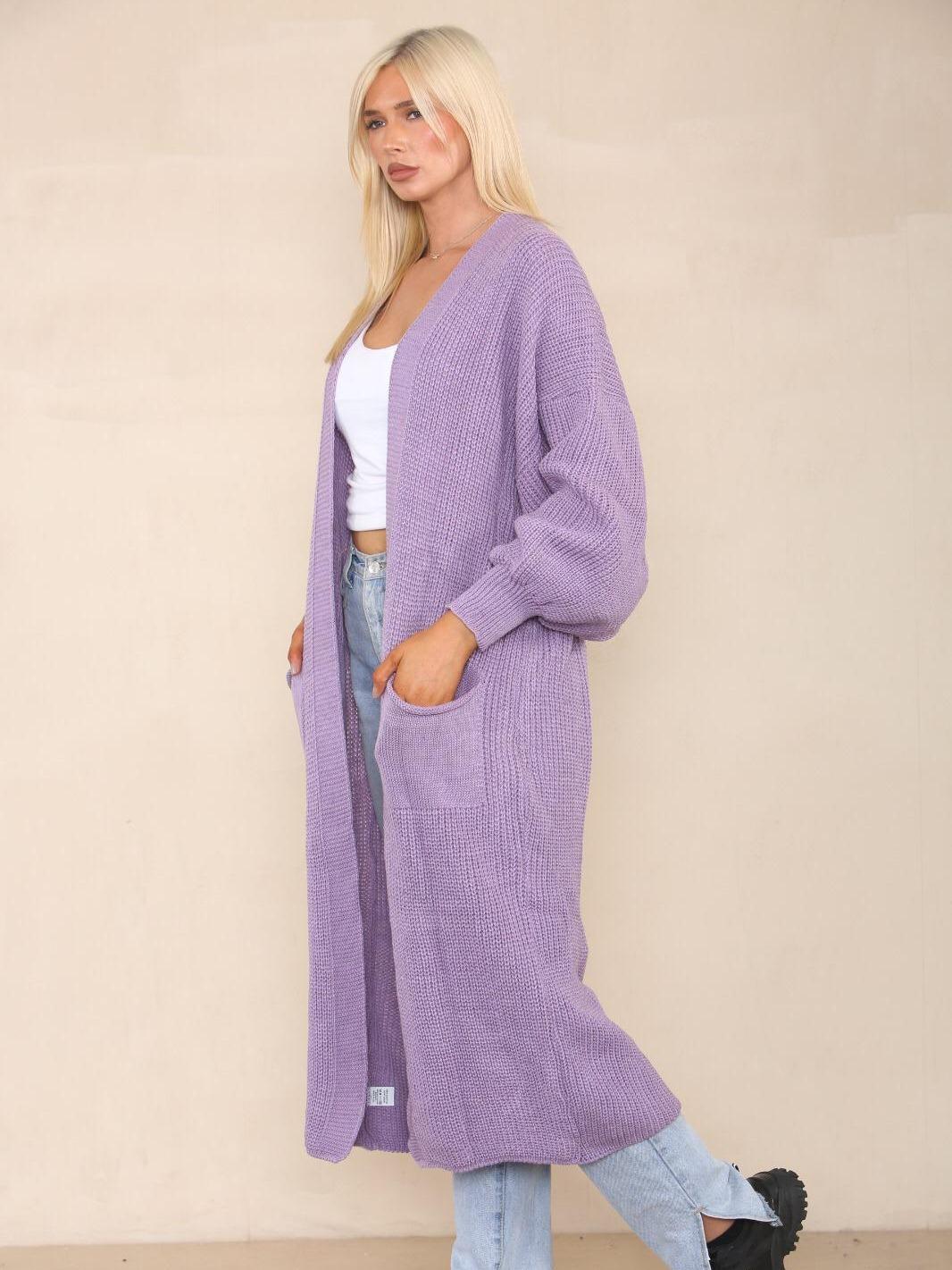 Women's Knitted Chunky Cardigans With Ballon-Saleeve