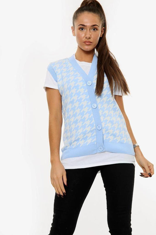 Ladies elegent sleeve-less V neck knitted Sweater with Buttons