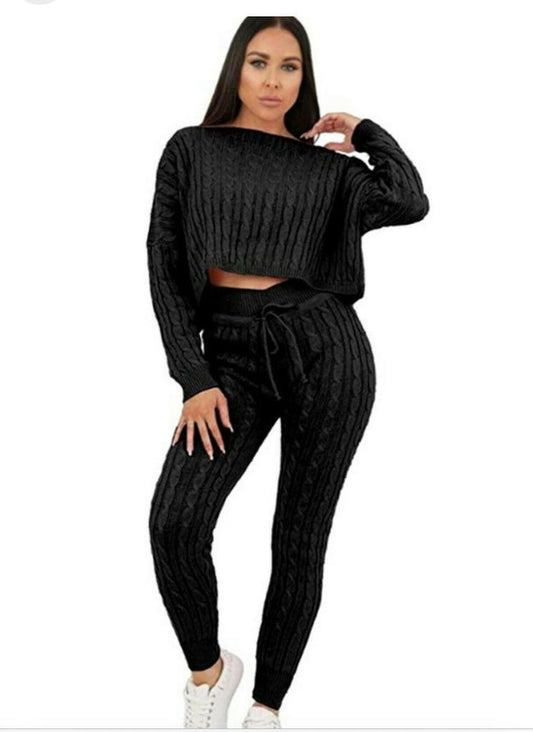 Ladies Loungewear Tracksuit SET Chunky Cable Knitted Co-Ord SET