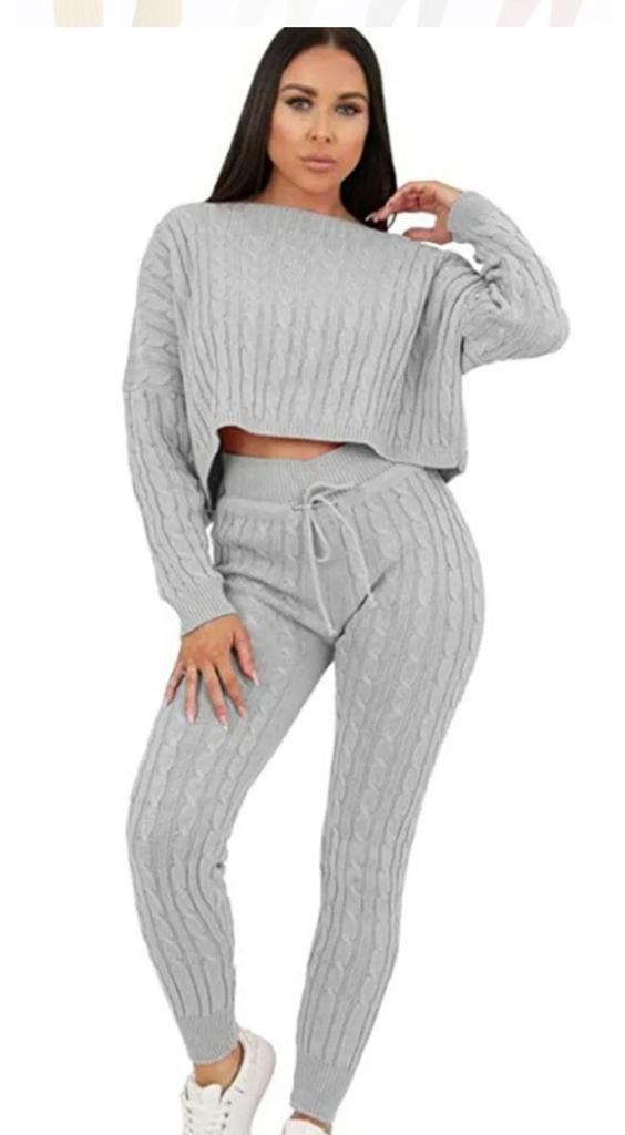 Ladies Loungewear Tracksuit SET Chunky Cable Knitted Co-Ord SET