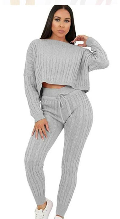 Ladies Loungewear Tracksuit SET Chunky Cable Knitted Co-Ord SET