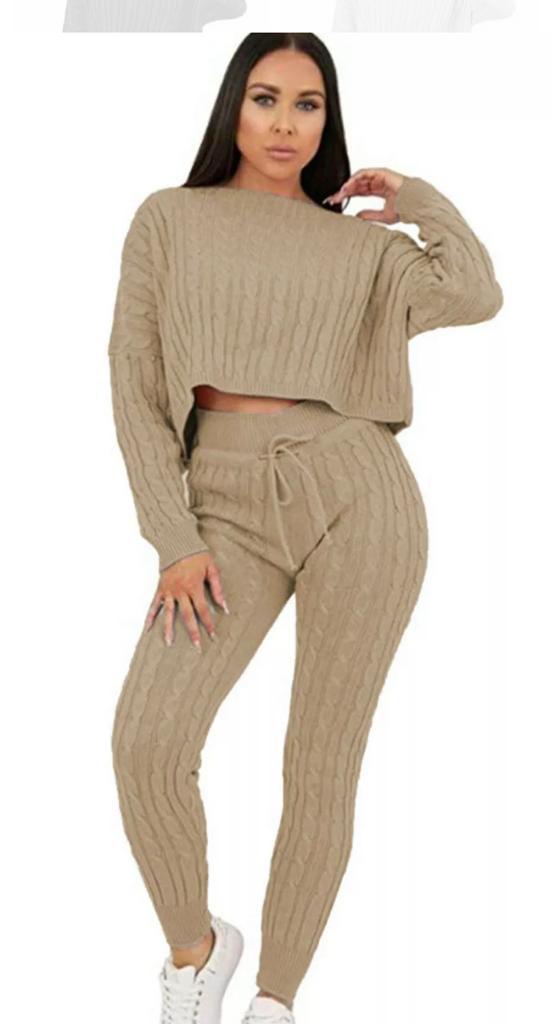 Ladies Loungewear Tracksuit SET Chunky Cable Knitted Co-Ord SET