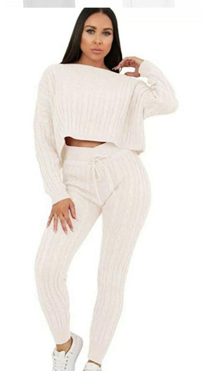 Ladies Loungewear Tracksuit SET Chunky Cable Knitted Co-Ord SET