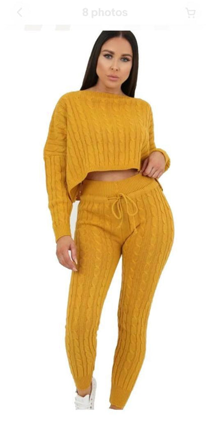 Ladies Loungewear Tracksuit SET Chunky Cable Knitted Co-Ord SET