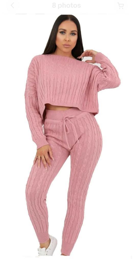 Ladies Loungewear Tracksuit SET Chunky Cable Knitted Co-Ord SET